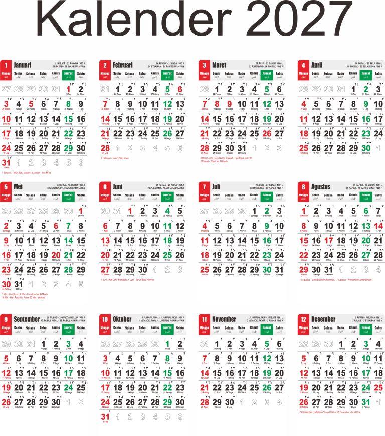 desain kalender 2027 format CDR siap edit di CorelDRAW