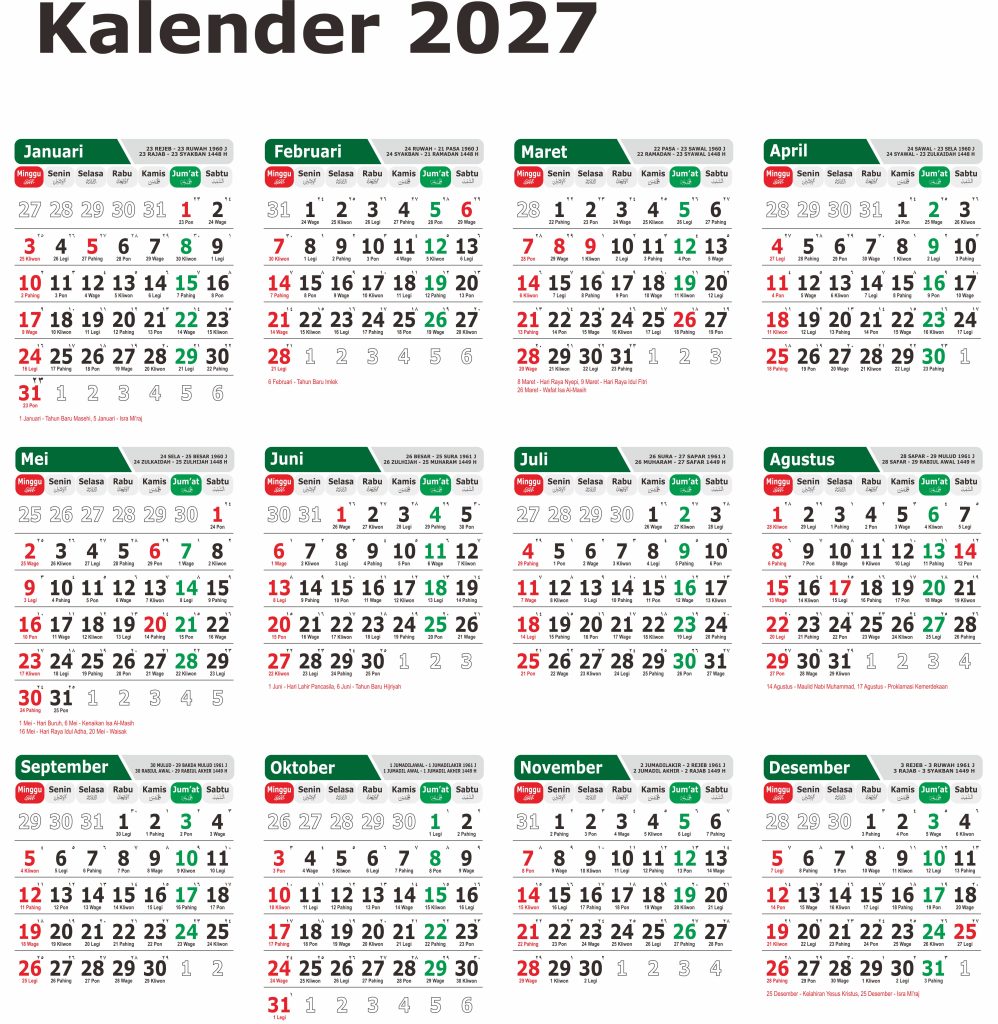 templelt kalender 2027 lengkap versi corel
